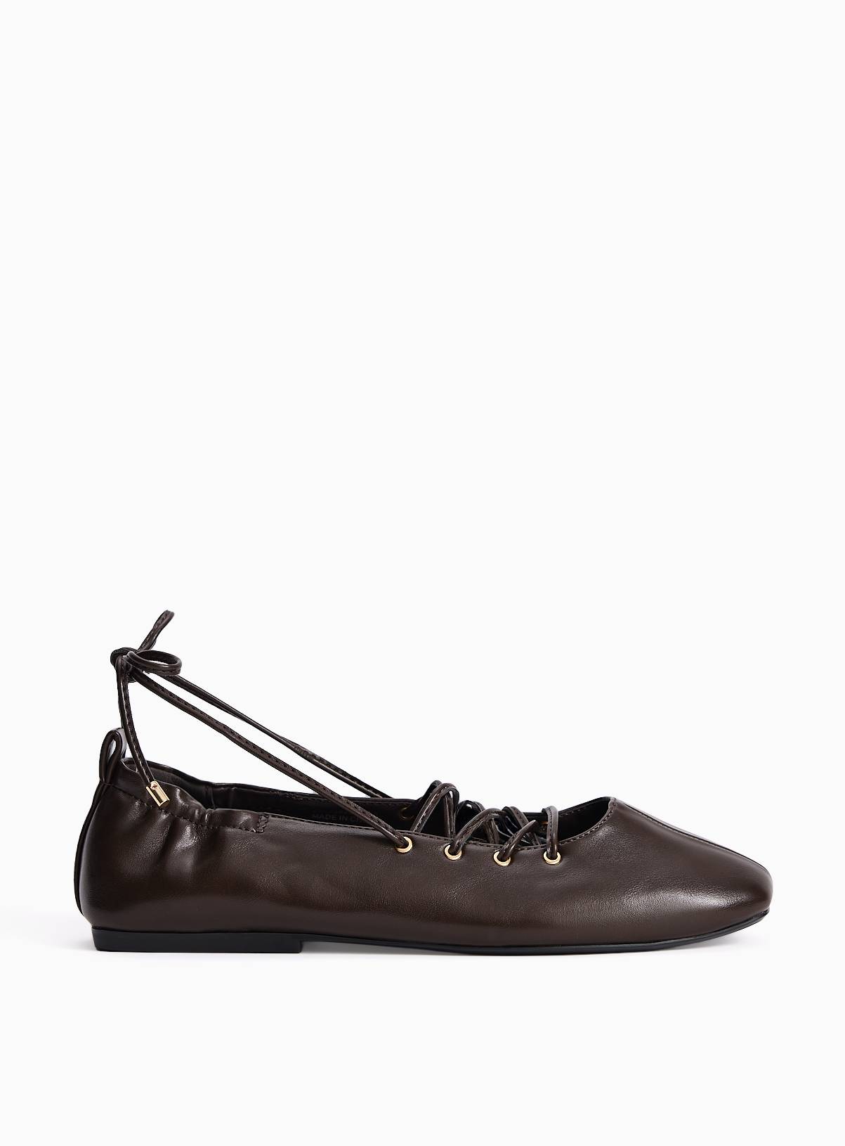 Brown Faux Leather Lace Up Ballerina Shoes 5 - Image 1